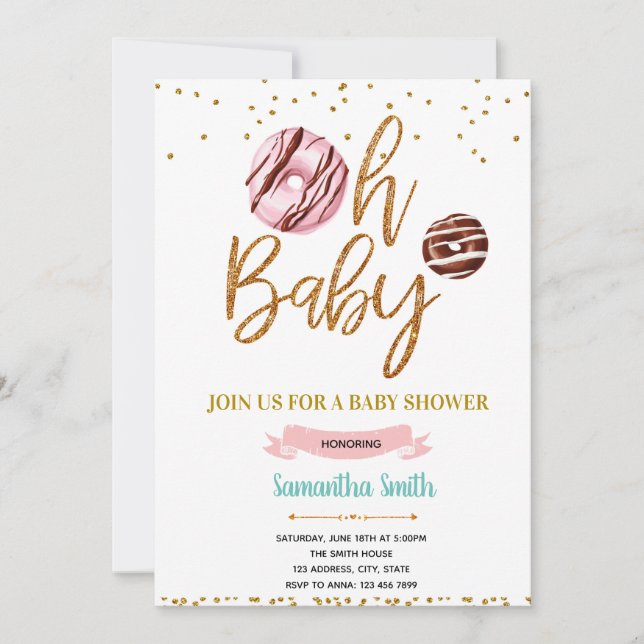 Gold glitter doughnut baby shower invitation (Front)