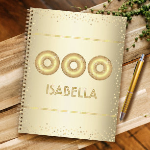 Gold glitter doughnuts bold modern girly fun name notebook