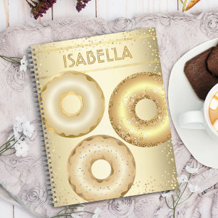 Gold glitter doughnuts name modern glam girly notebook