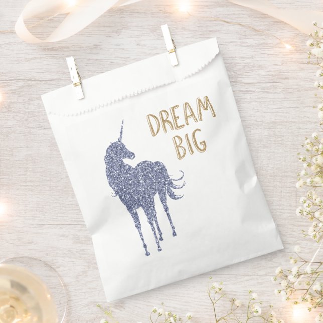 Gold Glitter Dream Big Unicorn   Favour Bags (Clipped)