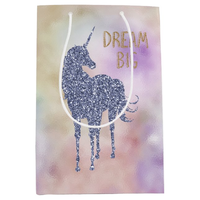 Gold Glitter Dream Big Unicorn  Medium Gift Bag (Front)