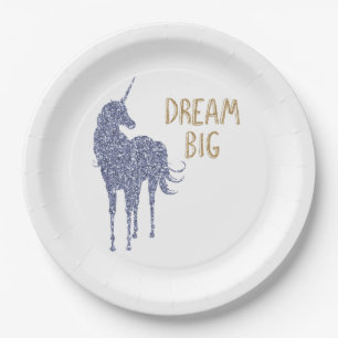 Gold Glitter Dream Big Unicorn    Paper Plate