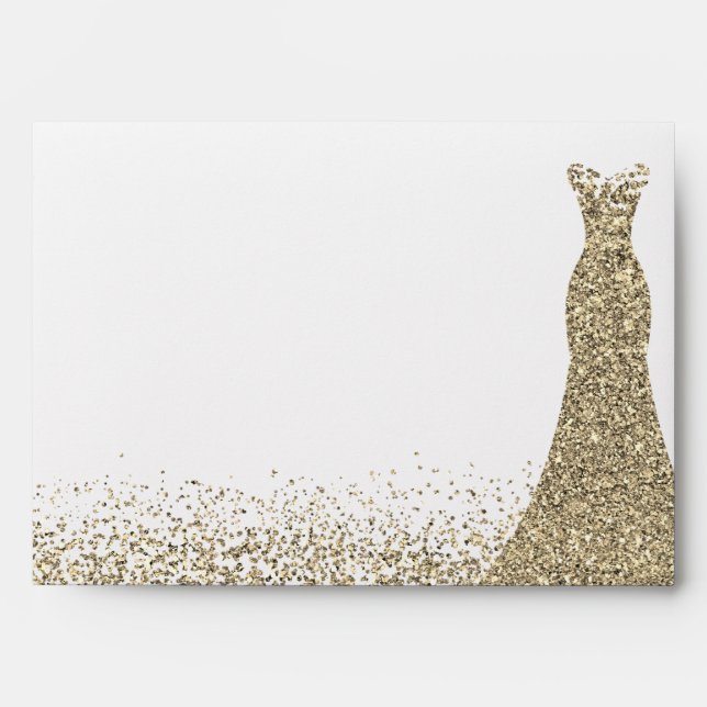 Gold Glitter Dress All Events Birthday Bridal Envelope (Front)