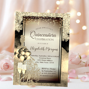Gold Glitter Dress,Heels,Quinceanera Celebration Invitation