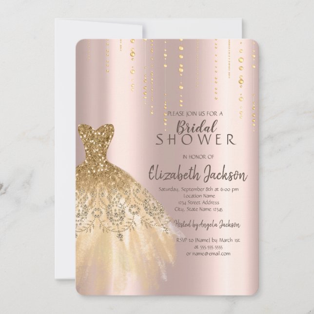 Gold Glitter Dress Royse Gold Bridal Shower Invitation (Front)