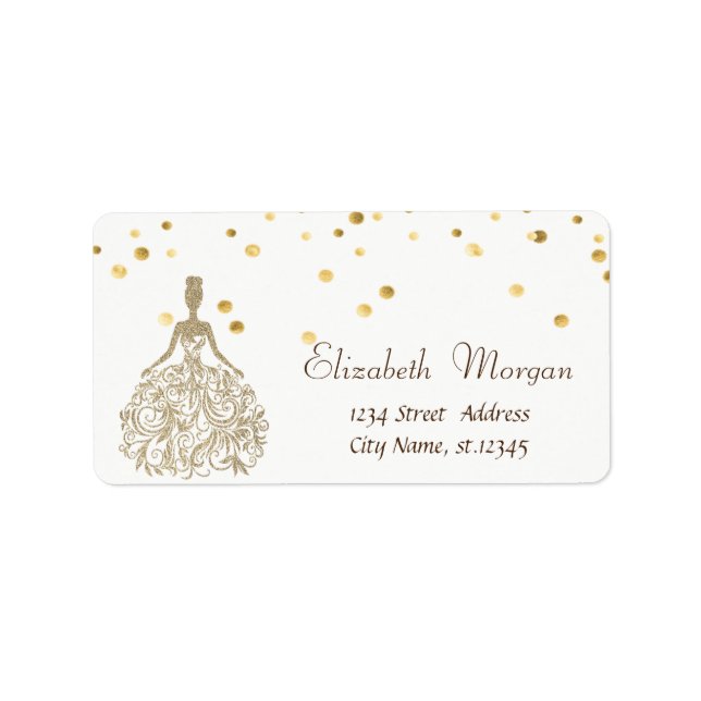 Gold Glitter Dress, White,Faux Gold Foil Confetti Label (Front)