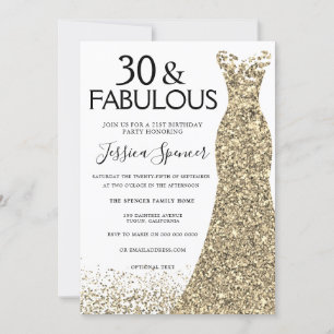 Gold Glitter Dress Womans 30th Birthday Party Invitation