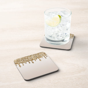Gold Glitter Drip Dripping Ice Sparkle Coaster