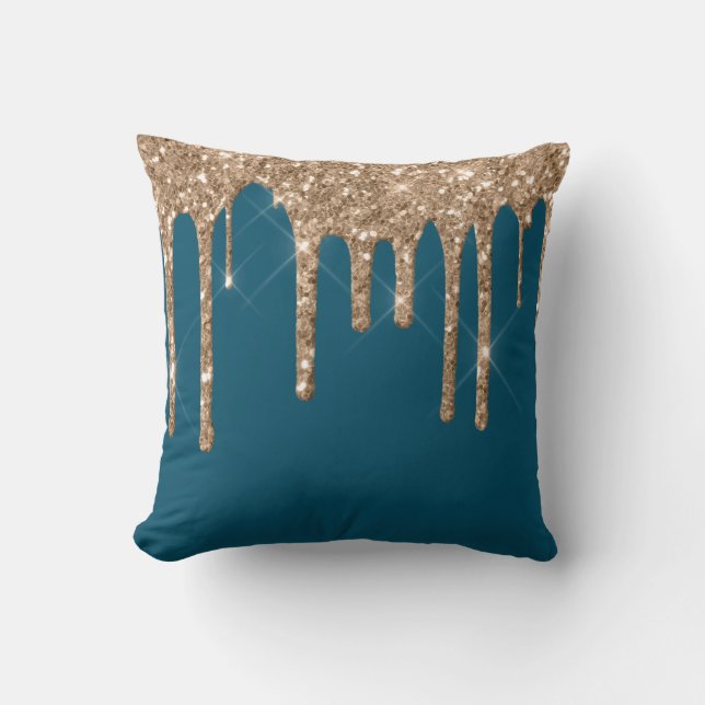 *~* Gold Glitter Drip Drips FOREST GREEN Cushion (Front)