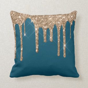 *~* Gold Glitter Drip Drips FOREST GREEN Cushion