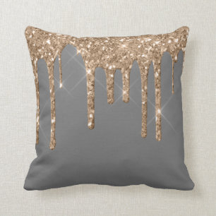 *~* Gold Glitter Drip Drips GRAY GREY Cushion