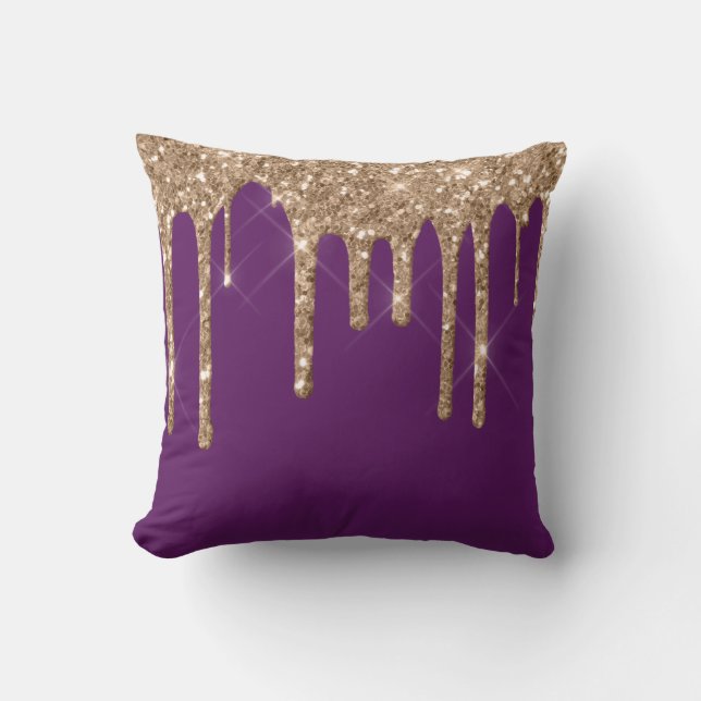 *~* Gold Glitter Drip Drips PURPLE Throw Pillow (Front)