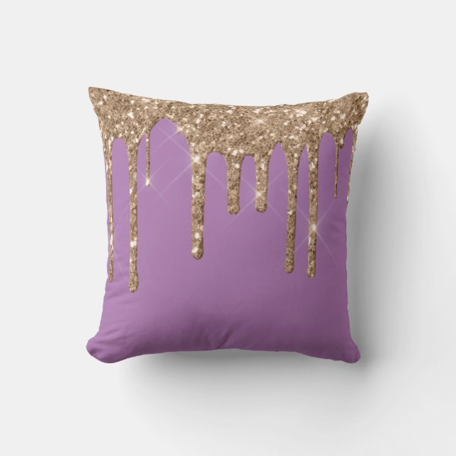 *~* Gold Glitter Drip Drips VIOLET  Throw Pillow (Front)