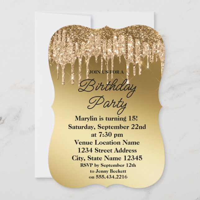 GOLD GLITTER DRIP ELEGANT BIRTHDAY INVITATION (Front)