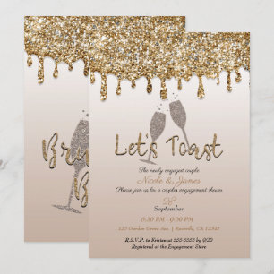 Gold Glitter Drip Glam Brunch Engagement Shower Invitation
