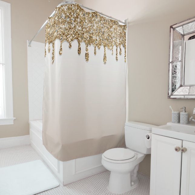 Gold Glitter Drip Glam Girly Glam Trendy Sparkle Shower Curtain (In Situ)