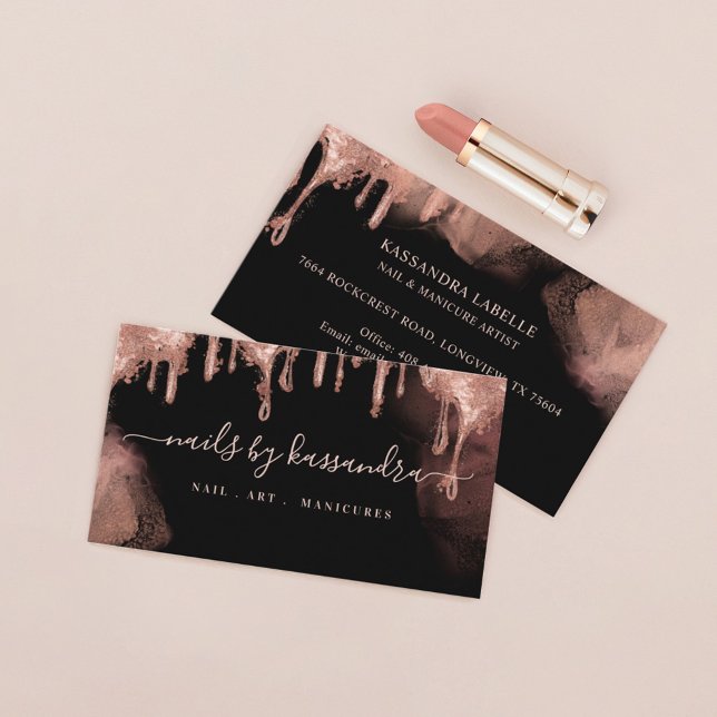 Gold Glitter Drip Glam Nail Art Manicure Salon Business Card (Creator Uploaded)