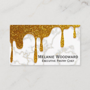 Gold Glitter Drip Marble and Whisk Business Card