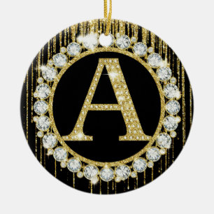Gold Glitter Drip Monogram A Personal Initial Ceramic Tree Decoration
