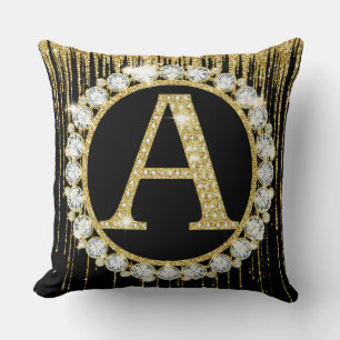 Gold Glitter Drip Monogram A Personal Initial Cushion