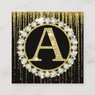 Gold Glitter Drip Monogram A Personal Initial Square Business Card