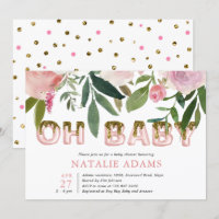 Gold Glitter Drip Oh Baby Blush Floral Baby Shower