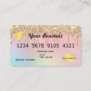 Gold Glitter Drip Ombre Pink Credit Business Card