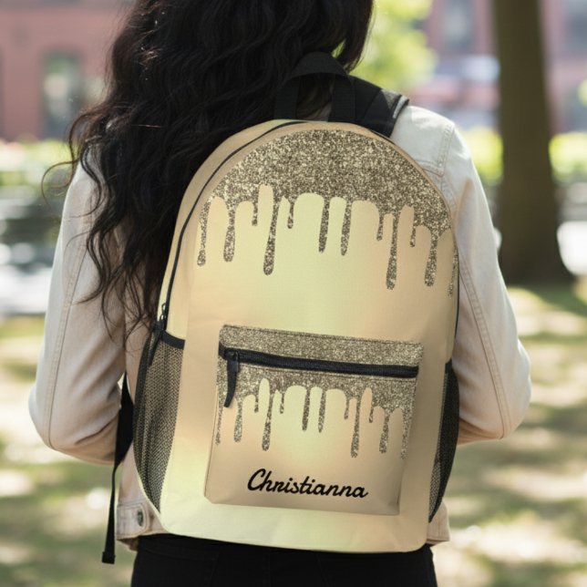 Gold Glitter Drip Printed Backpack (Gold Glitter Drip Printed Backpack
)