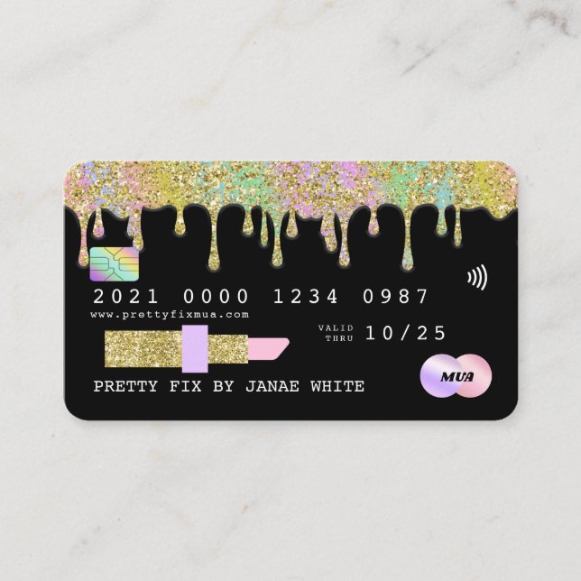 Gold Glitter Drip Rainbow Luxury MUA Credit Card (Front)