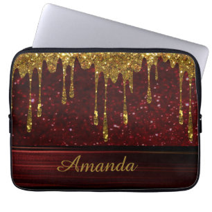 Gold Glitter Drip Red Sparkle Electronics Bag