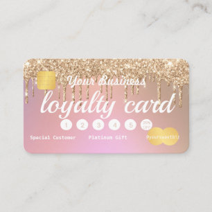Gold Glitter Drip Rose Pink Loyalty Credit Business Card