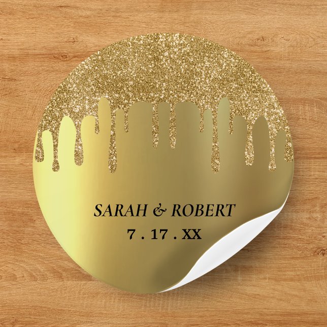 Gold Glitter Drip Wedding Classic Round Sticker (Gold Glitter Drip Wedding Classic Round Sticker
)