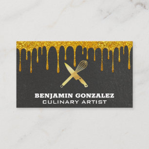 Gold Glitter Dripping   Golden Whisk Knife Business Card