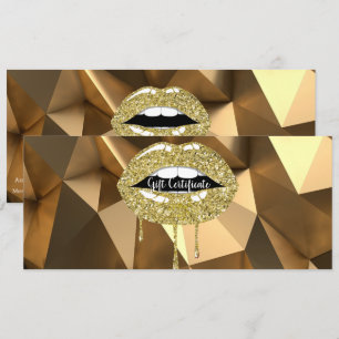 Gold Glitter Dripping Lips Makeup Gift Certificate Invitation