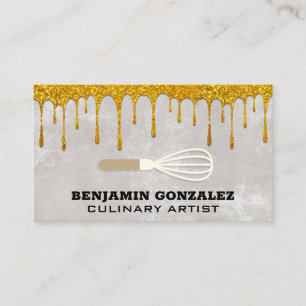 Gold Glitter Dripping Whisk Business Card