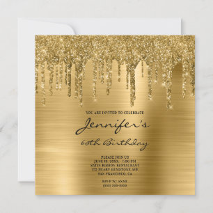 Gold Glitter Drips and Foil 60th Birthday Invitation