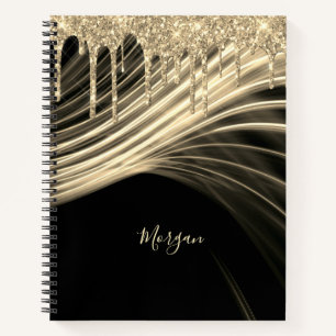 Gold Glitter Drips and Light Rays, Gold Name Notebook