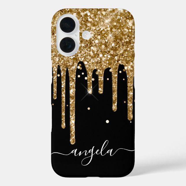 Gold Glitter Drips Black Glam Signature Case-Mate iPhone Case (Back)