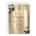 Gold Glitter Drips Black Roses 85th Birthday