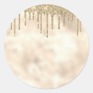 Gold Glitter Drips Blank Template On Shimmer Gold Classic Round Sticker