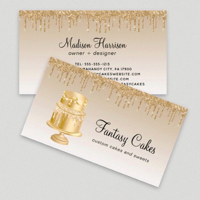 Gold Glitter Drips Cake Bakery Business Card (Creator Uploaded)