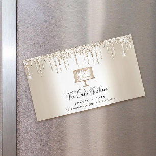 Gold Glitter Drips Cake Bakery Pastry Chef Dessert Magnetic Business Card