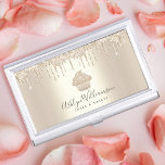 Gold Glitter Drips Cupcake Bakery Pastry Chef Chic Business Card Holder<br><div class="desc">Here’s a wonderful, trendy way to show off your brand. Present your best self to your clients, with this elegant, sophisticated, simple, and modern custom name business card holder. A sparkly, champagne gold cupcake, script handwritten typography and glitter drips overlay a faux metallic champagne gold ombre background. Personalise with your...</div>