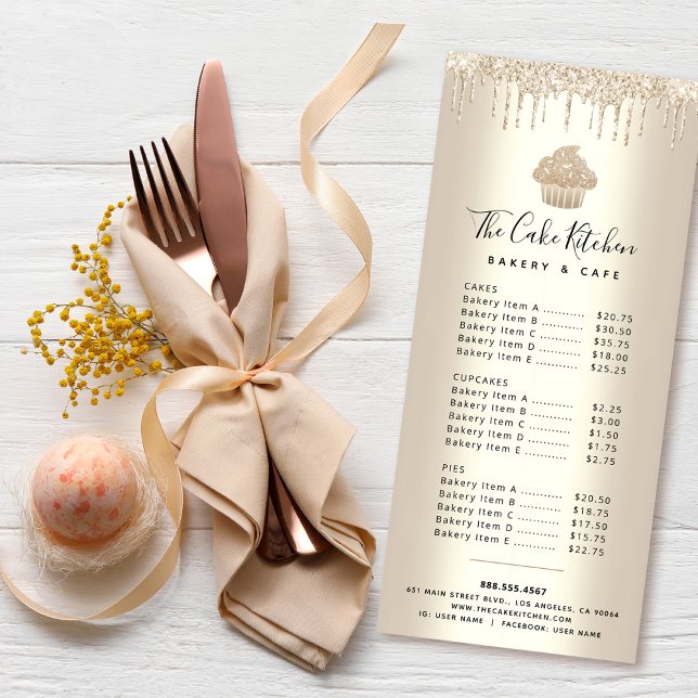 Gold Glitter Drips Cupcake Bakery Pastry Chef Menu (Creator Uploaded)