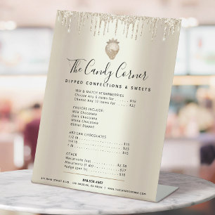 Gold Glitter Drips Dessert Sweets Menu Price List  Pedestal Sign