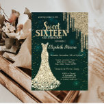 Gold Glitter Drips,Diamonds Dress Green Sweet 16  Invitation<br><div class="desc">Elegant gold diamonds dress and gold glitter drips on a green background.</div>