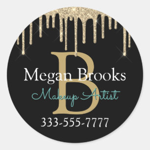 Gold Glitter Drips, DIY Name & Monogram Occupation Classic Round Sticker