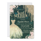  Gold Glitter Drips,Dress,Floral Green Sweet 16