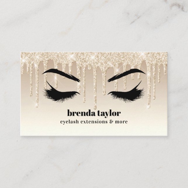 Gold Glitter Drips Eyelash  Browbar professional  Business Card (Front)