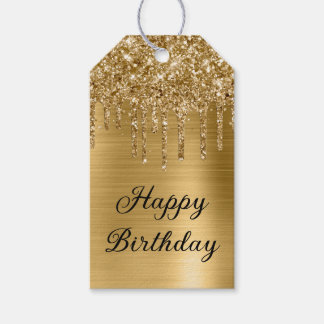 Gold Glitter Drips Foil Happy Birthday Gift Tags